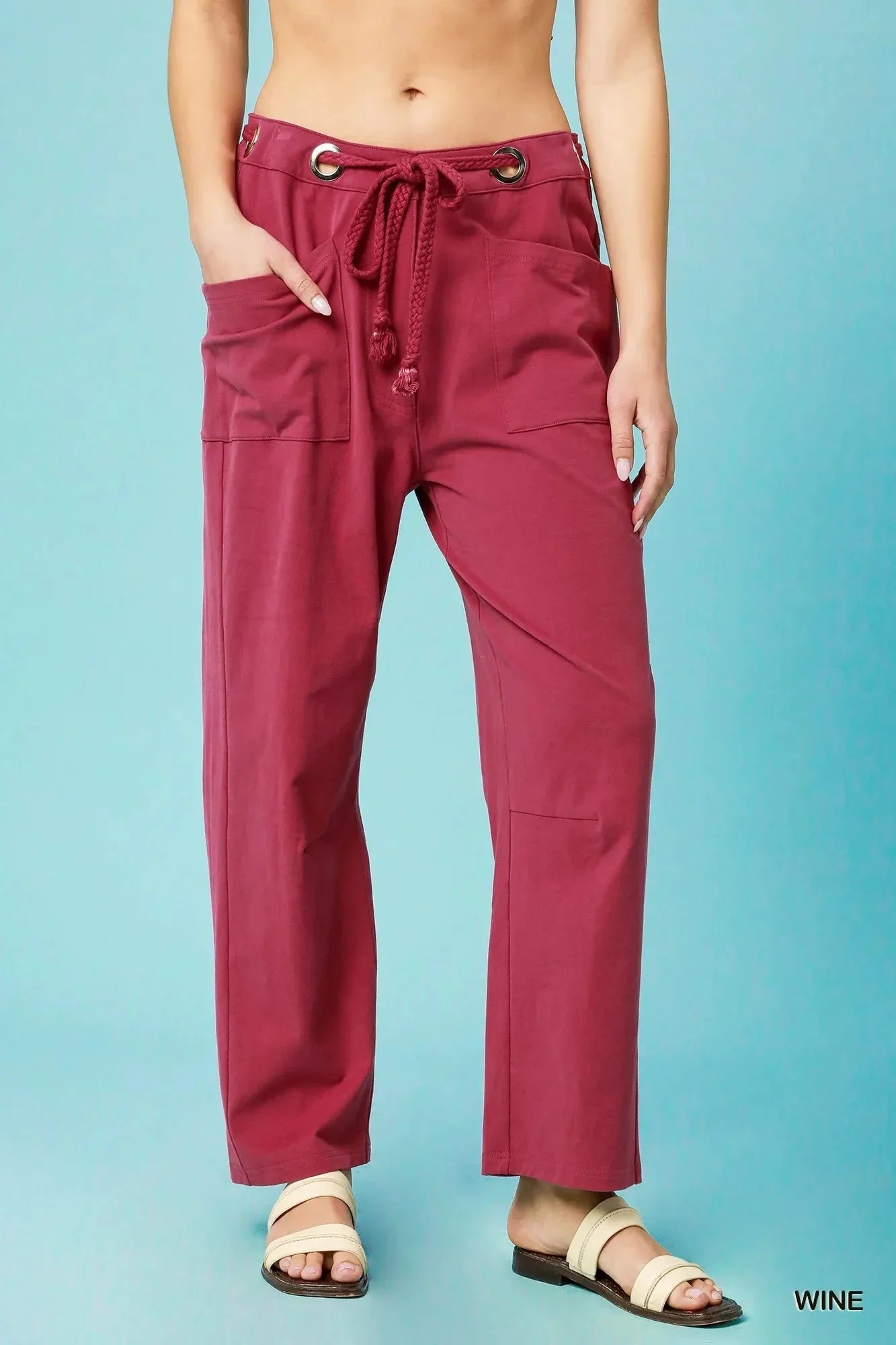 Umgee Drawstring Wide Leg Casual Pants - VILLA FASHION